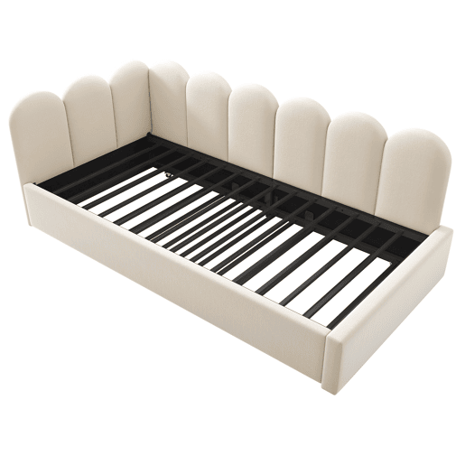 Cama divã 90x200 cm - Sofá-cama com cama extraível 90x190 cm, cama infantil com estrado de ripas, veludo - Bege