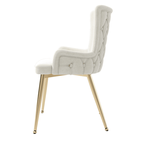 Conjunto de jantar redondo efeito mármore branco com pés dourados + 2 cadeiras em veludo bege Conjunto de jantar redondo efeito mármore branco com pés dourados + 2 cadeiras em veludo bege