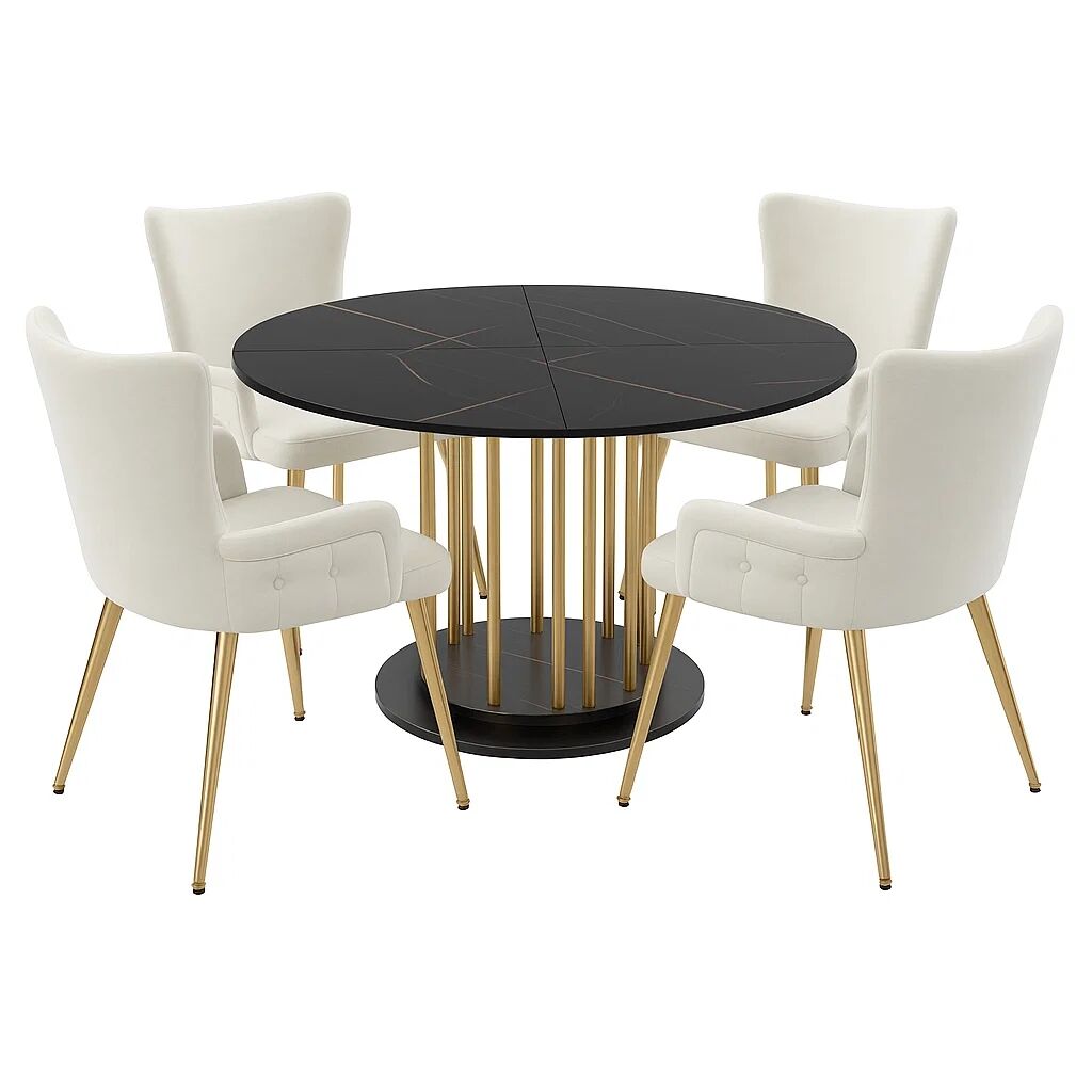 Juego de comedor con mesa efecto mármol y 2 sillas terciopelo