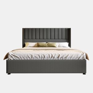 Cama hidráulica 160x200cm - Estrutura em madeira e metal, estofada em linho - Cinza