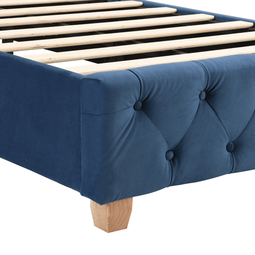 Cama estofada 90*200 - cabeceira acolchoada com botões e tachas, estrado de madeira - Azul