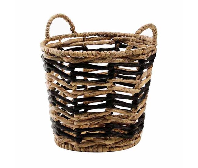 Cesta de agua de jacinto bicolore redonda con motivo geométrico - 30 x 34 cm