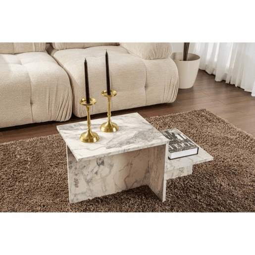 Mesa de Centro Harmony Branco Cinzento 80 x 40 x 40 cm Mármore