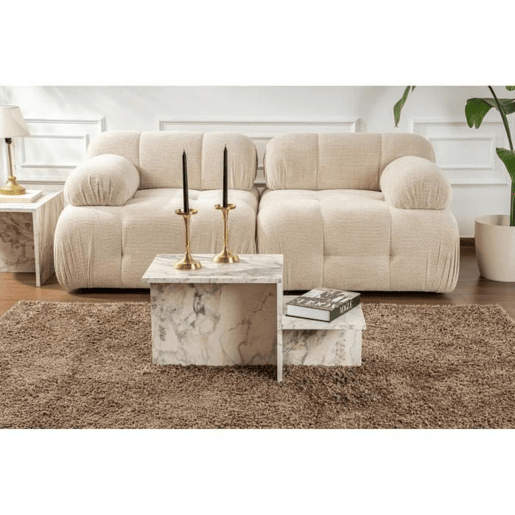 Mesa de Centro Harmony Branco Cinzento 80 x 40 x 40 cm Mármore