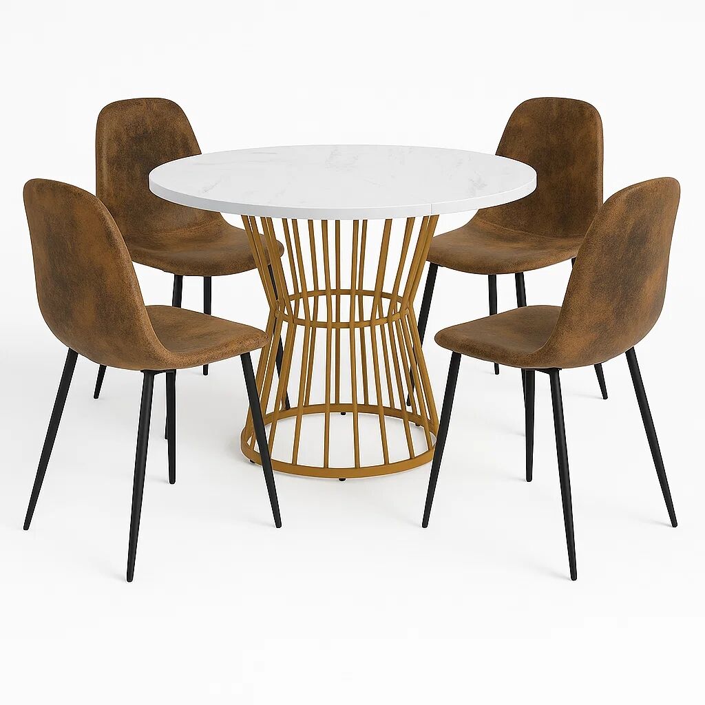 Juego de comedor con mesa efecto mármol y 4 sillas tapizadas
