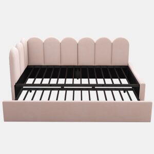 Cama divã 90x200 cm - Sofá-cama com cama extraível 90x190 cm, cama infantil com estrado, veludo, Rosa