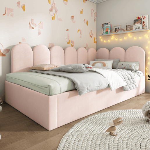 Cama divã 90x200 cm - Sofá-cama com cama extraível 90x190 cm, cama infantil com estrado, veludo, Rosa