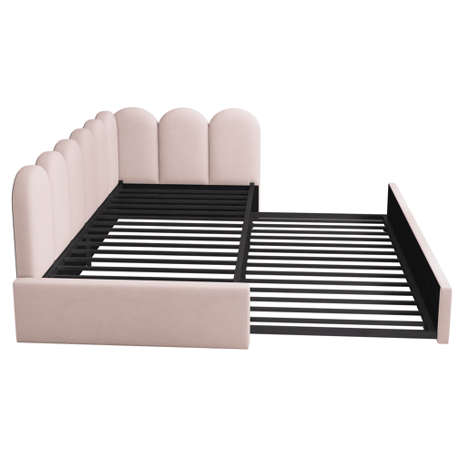 Cama divã 90x200 cm - Sofá-cama com cama extraível 90x190 cm, cama infantil com estrado, veludo, Rosa
