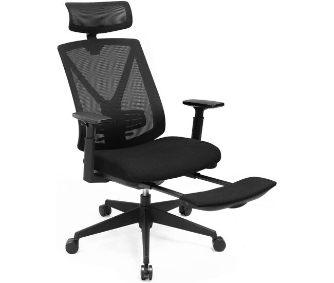 Silla de oficina con reposapiés silla de oficina ergonómica de malla mecanismo de inclinación (90-135°) máx. carga 150 kg negro 12_0000410