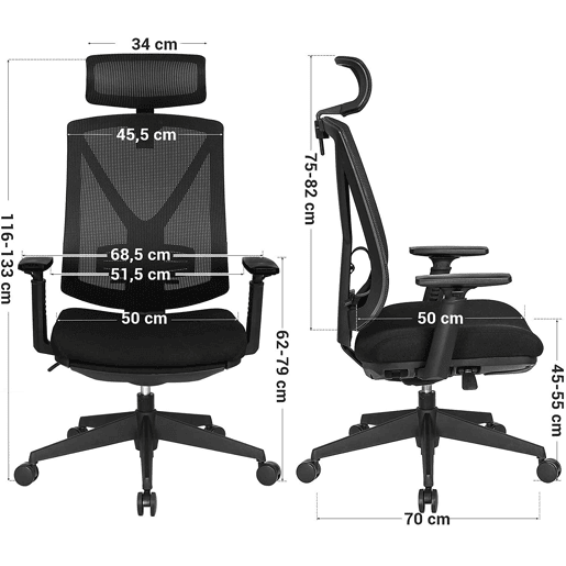 Cadeira de escritório com apoio para os pés Mecanismo de inclinação ergonômico da cadeira de escritório em malha (90-135°) máx. carregar 150 kg preto 12_0000410