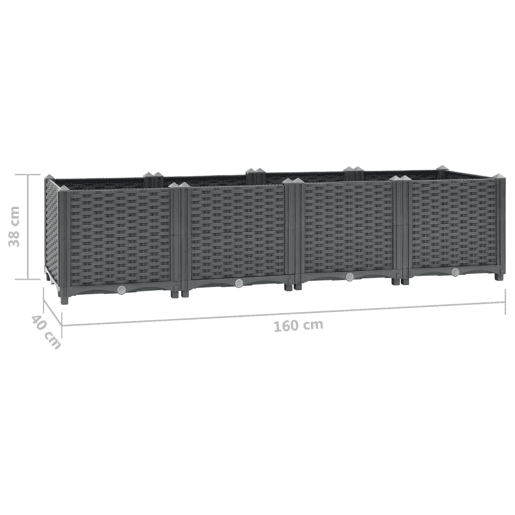 Plantador de canteiro elevado plantas flores jardim 160 x 40 x 38 cm polipropileno cinza escuro 02_0000918