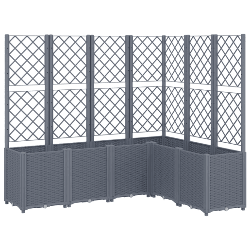 Plantador bandeja elevada plantas flores terraço jardim com treliça 160 x 120 x 140 cm PP cinza 02_0038247