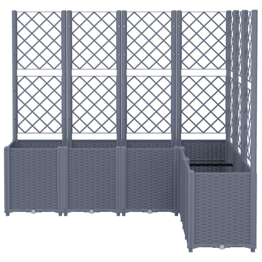 Plantador bandeja elevada plantas flores terraço jardim com treliça 160 x 120 x 140 cm PP cinza 02_0038247