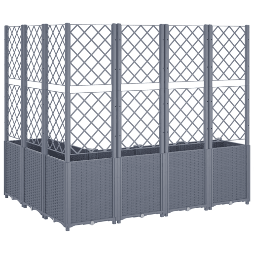 Plantador bandeja elevada plantas flores terraço jardim com treliça 160 x 120 x 140 cm PP cinza 02_0038247