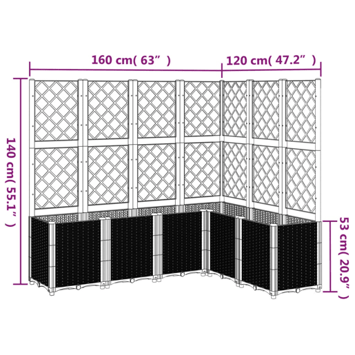 Plantador bandeja elevada plantas flores terraço jardim com treliça 160 x 120 x 140 cm PP cinza 02_0038247