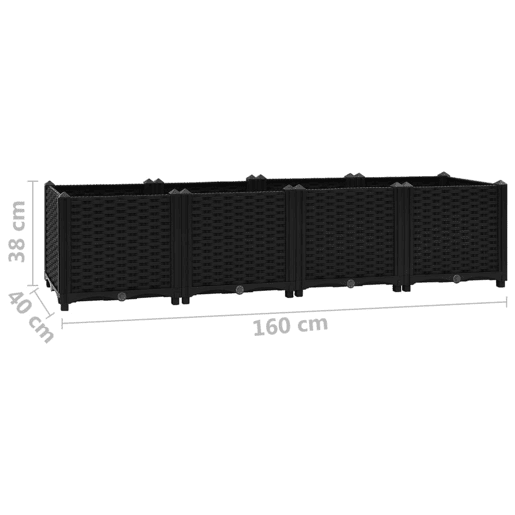 Plantador de canteiro elevado plantas flores jardim 160 x 40 x 38 cm polipropileno preto 02_0000920