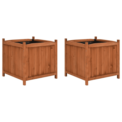 Conjunto de 2 floreiras elevadas 50 x 50 x 50 cm madeira de abeto marrom 02_0000887