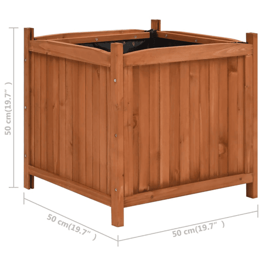 Conjunto de 2 floreiras elevadas 50 x 50 x 50 cm madeira de abeto marrom 02_0000887