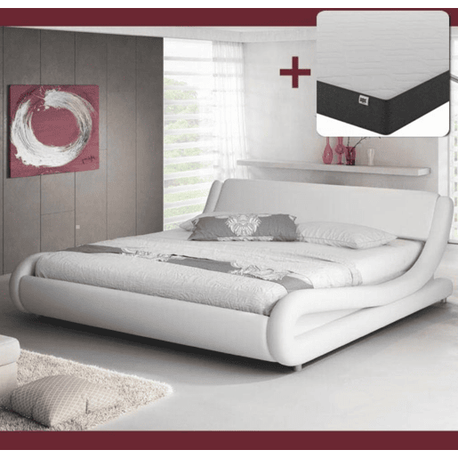 Cama com Colchão Quarto de dormir Branco 218x134x66 Alessia Muebles Bonitos