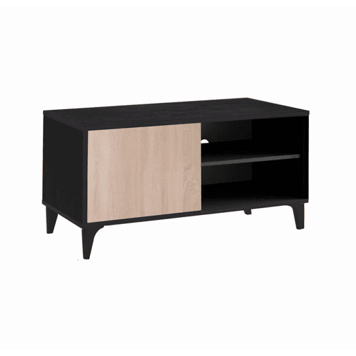 Móvel TV Sala de estar e jantar PretoSonoma 100x29,5x42,5 1 porta Kai Muebles Bonitos