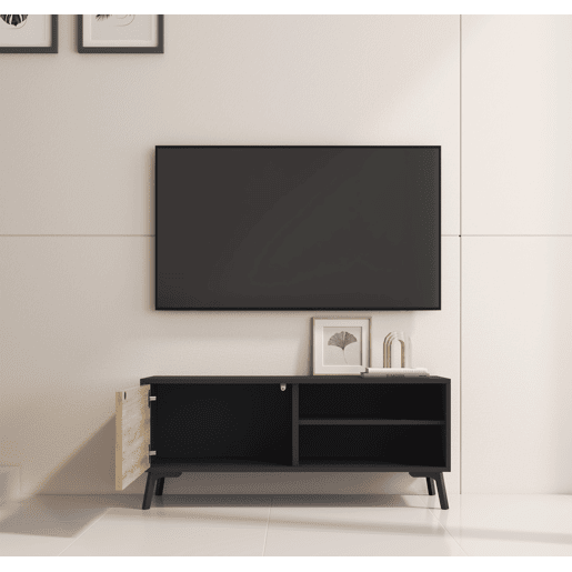 Móvel TV Sala de estar e jantar PretoSonoma 100x29,5x42,5 1 porta Kai Muebles Bonitos