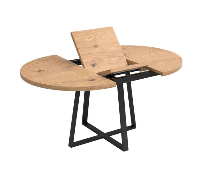 Mesa de Comedor Redonda Extensible, Mesa de Salón, Melamina Aduna, Roble y Negro 110x77x110-150 cm