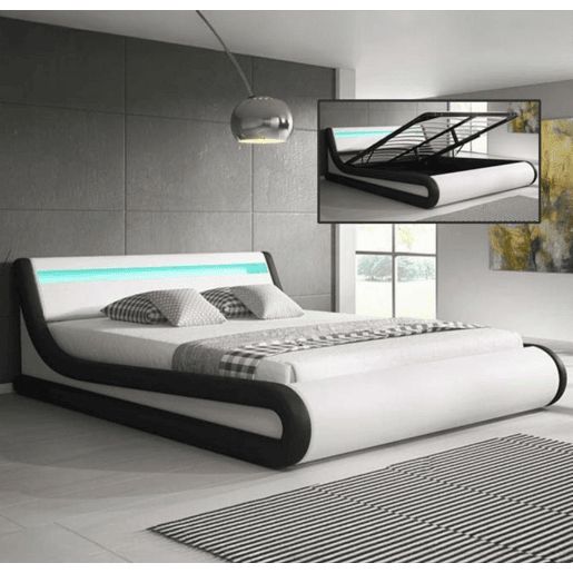 Cama Quarto de dormir BrancoPreto 214x167x65 LED Parisina Muebles Bonitos