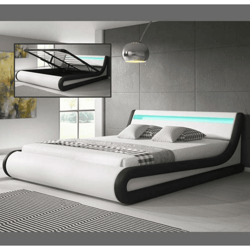 Cama Quarto de dormir BrancoPreto 214x167x65 LED Parisina Muebles Bonitos