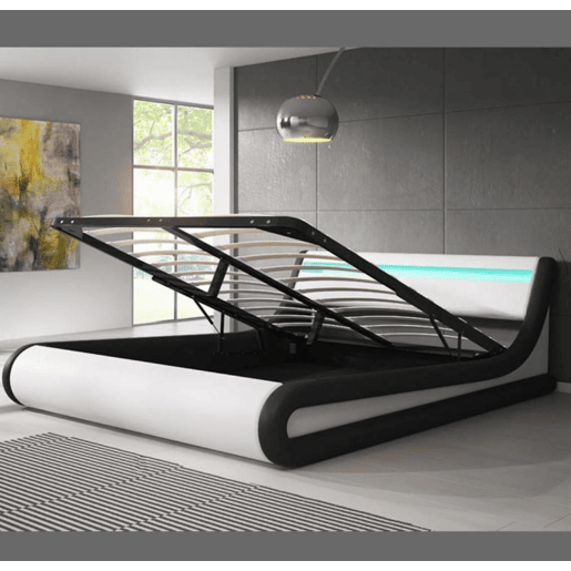 Cama Quarto de dormir BrancoPreto 214x167x65 LED Parisina Muebles Bonitos