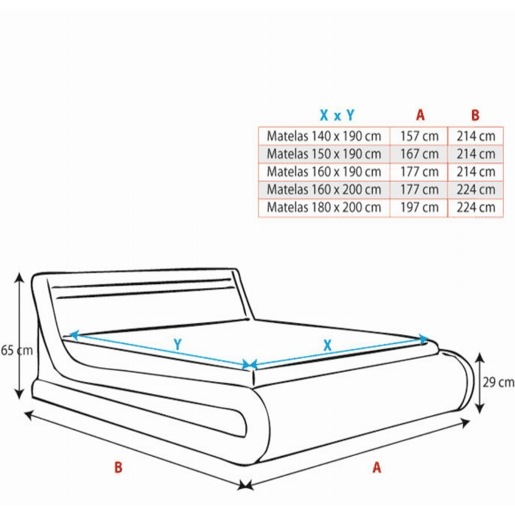 Cama com estrado e Colchão Quarto de dormir BrancoPreto 214x167x65 LED Parisina Muebles Bonitos