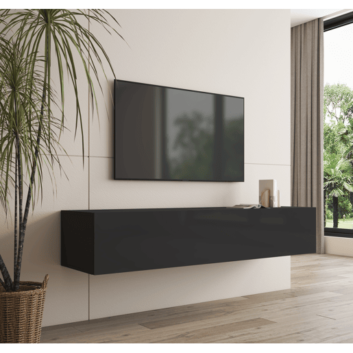 Móvel TV Suspenso Sala de estar e jantar Preto 160x40x30 1 porta Nora H2 Muebles Bonitos