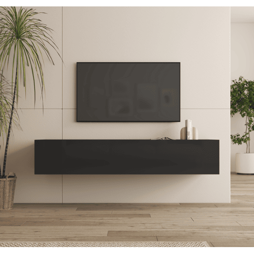 Móvel TV Suspenso Sala de estar e jantar Preto 160x40x30 1 porta Nora H2 Muebles Bonitos