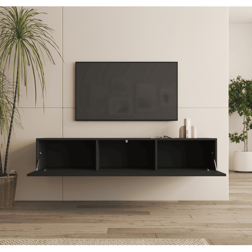 Móvel TV Suspenso Sala de estar e jantar Preto 160x40x30 1 porta Nora H2 Muebles Bonitos