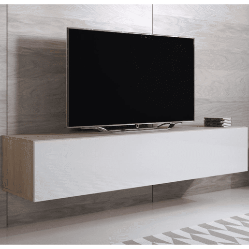 Móvel TV Sala de estar e jantar SonomaBranco 160x40x30 1 porta Luke H2 Muebles Bonitos