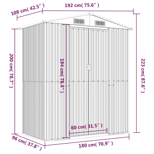 Abrigo de jardim, cabana, casa de armazenamento, galpão ao ar livre, ferramentas robustas, 192 x 108 x 223 cm, aço galvanizado antracite 02_0022194