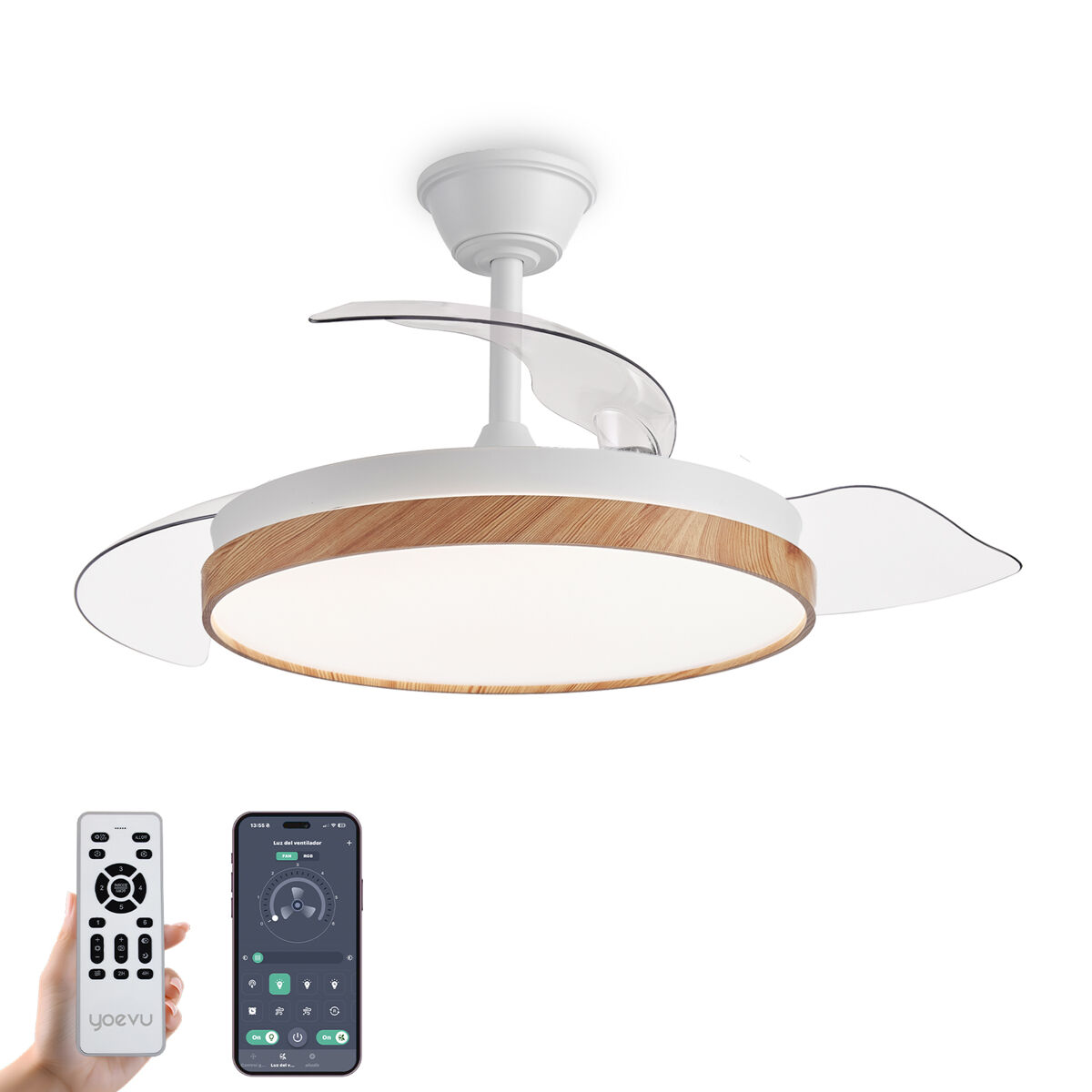 YOEVU EOS NATURE, Ventilador techo luz LED regulable, no wifi
