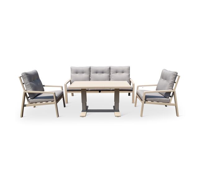Yoevu - set de muebles de jardín | 5 plazas | sillón reclinable | mesa elevable multifuncional | resistente a la intemperie | ideal para exterior,