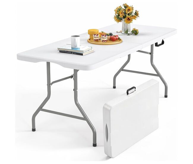Yoevu - mesa plegable de plástico 180 cm – tipo maleta con asa, resistente y portátil, para exteriores e interiores, capacidad 8 personas, fácil de