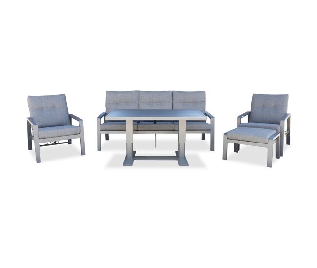 Yoevu - set de muebles de jardín | 5 plazas | sillón reclinable | mesa elevable multifuncional | resistente a la intemperie | ideal para exterior,