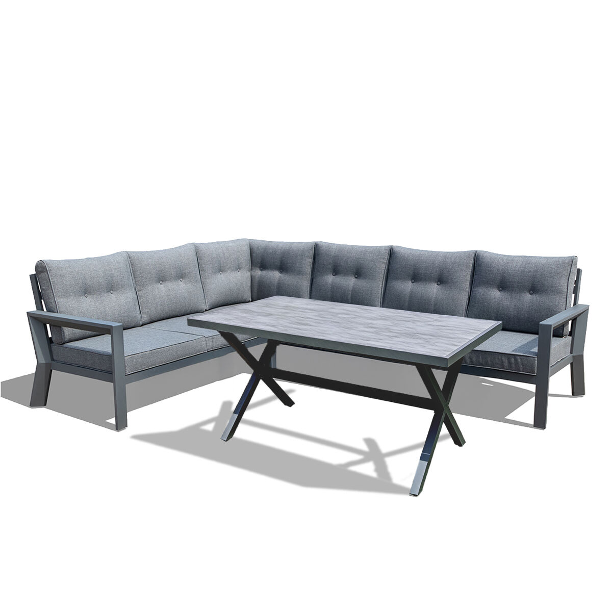 YOEVU - Conjunto de jardín aluminio 7 plazas con mesa