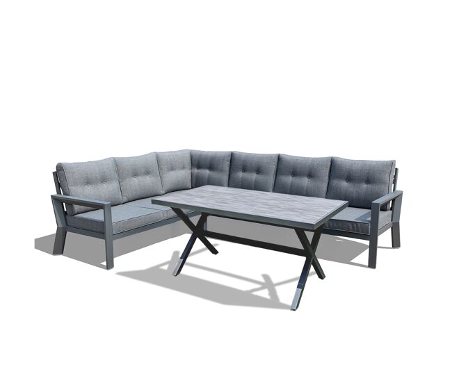 Yoevu - conjunto de jardín 7 plazas | aluminio resistente al óxido | sofá esquinero modular | cojines desenfundables | mesa amplia y funcional, extra