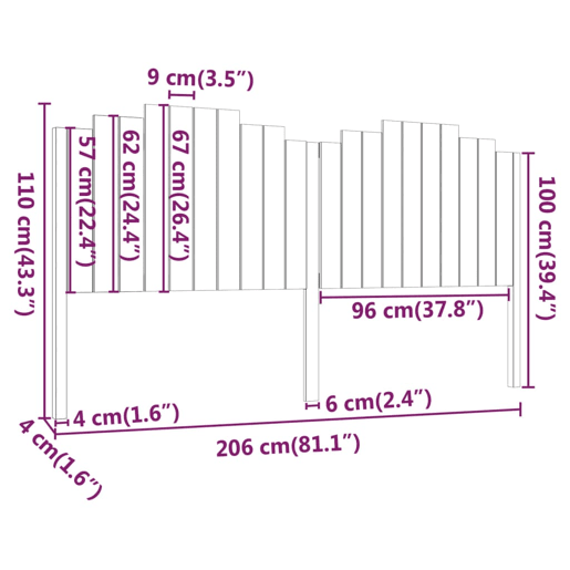 Cabeceira - Cabeceira de cama 206x4x110 cm pinho maciço preto