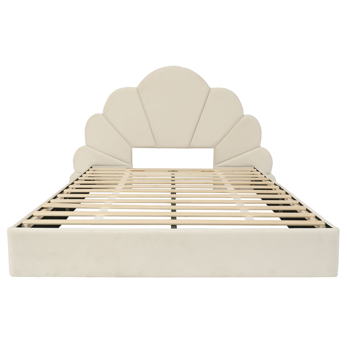 Cama doble 140x200 - cabecero con pétalos curvados, estilo moderno y cómodo - beige