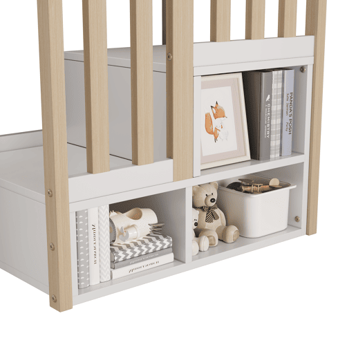 Cama alta infantil 90x200cm - com escada, gavetas, 2 armários e barra para roupa - Branco