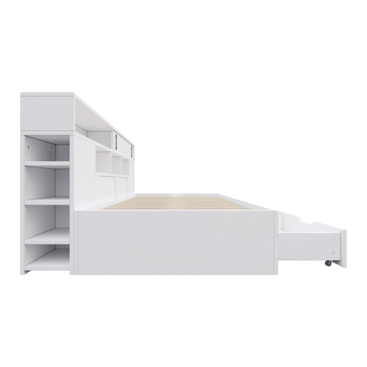 Cama infantil tipo sofá-cama 90x200 - individual multifuncional com gavetas, estante e arrumação - branco