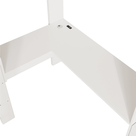 Cama alta 90x200 cm - Com secretária em L, prateleiras, gavetas e área de carregamento USBType-C - Branco