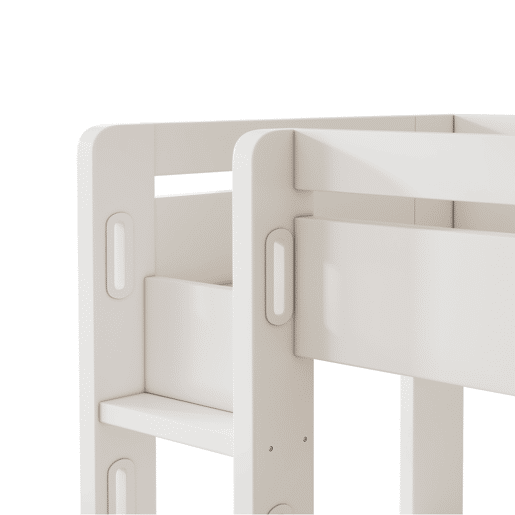 Cama alta 90x200 cm - Com secretária em L, prateleiras, gavetas e área de carregamento USBType-C - Branco