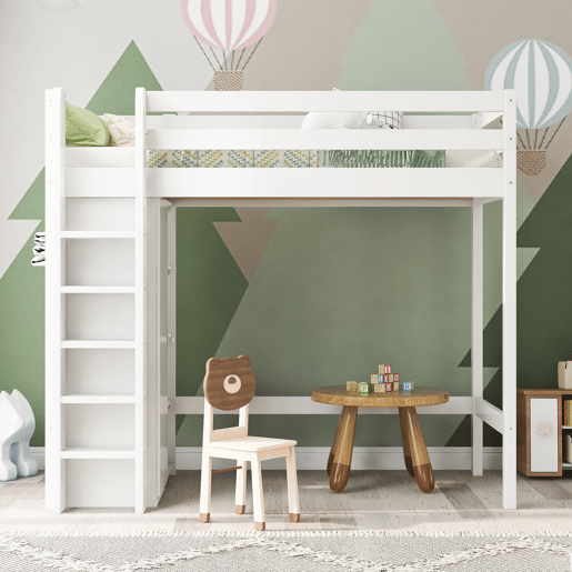Cama infantil 90x200 cm - Cama individual com armário e 6 prateleiras, fácil de montar, material de alta qualidade - Branco