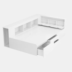 Cama individual infantil 90x200 - multifuncional com gavetas, estante e armário de arrumação - branco