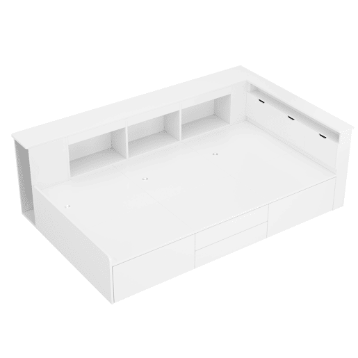 Cama individual infantil 90x200 - multifuncional com gavetas, estante e armário de arrumação - branco